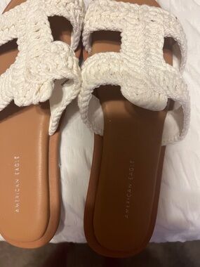 American Eagle Outfitters Cream Crochet Slide Sandals